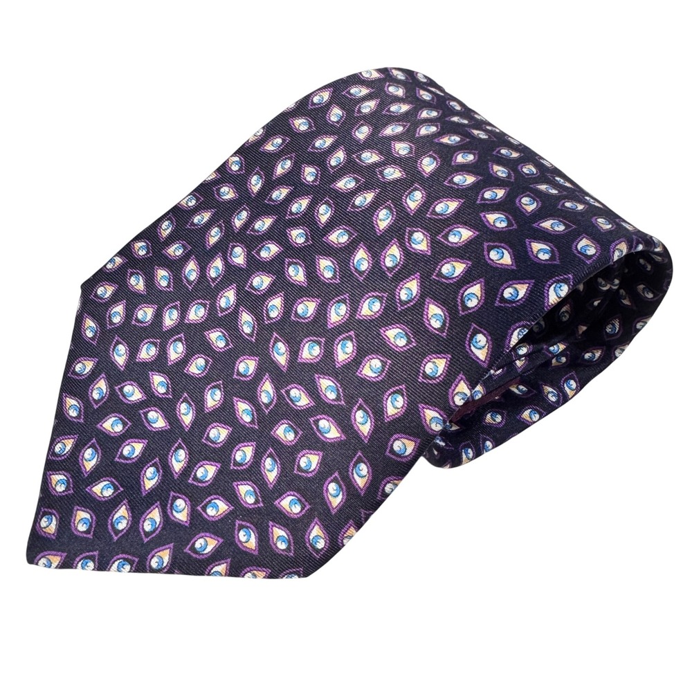 Chaps Ralph Lauren Mens Silk Necktie Blue‎ Eye Pattern Formal Neckwear